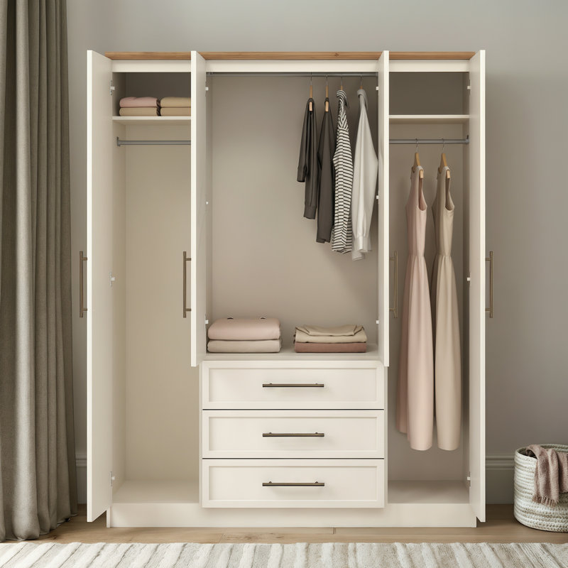 Cleverton 4 Door 3 Drawer Wardrobe with Mirror, Ivory