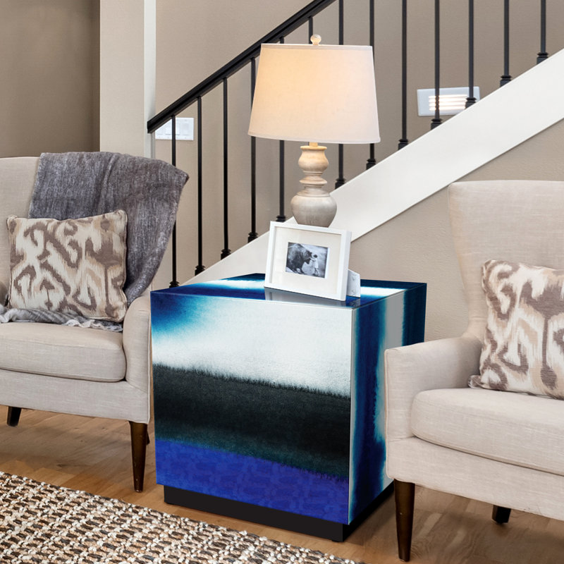 Reverse Printed Beveled Art Glass Cocktail Table End Table