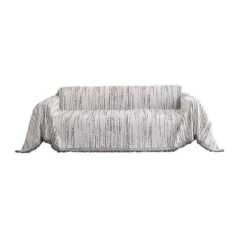 Chenille Box Cushion Sofa Slipcover, White Abstract