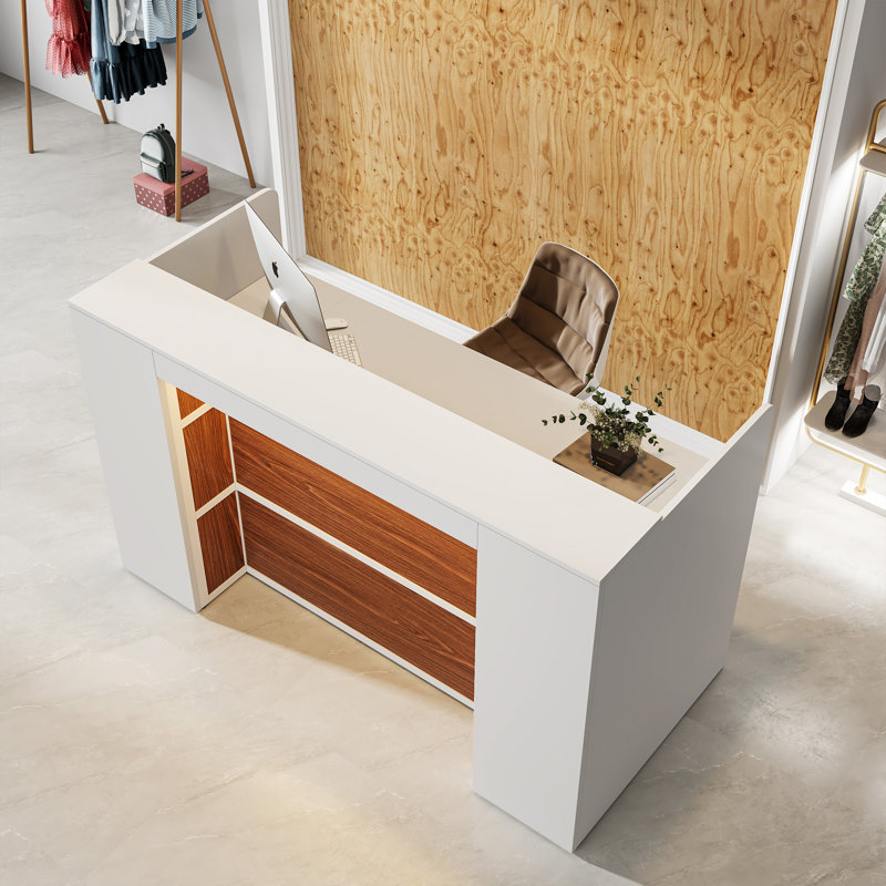Bureau de réception rectangulaire en bois d'ingénierie, Brun / blanc
