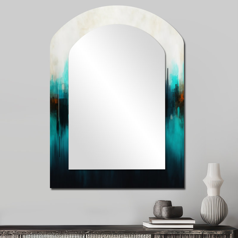 Blue and black Ripple abstract medley II - Abstract Asymmetrical Decorative Wall Mirror, Blue Arch Large Mirror, Printed Metal Art