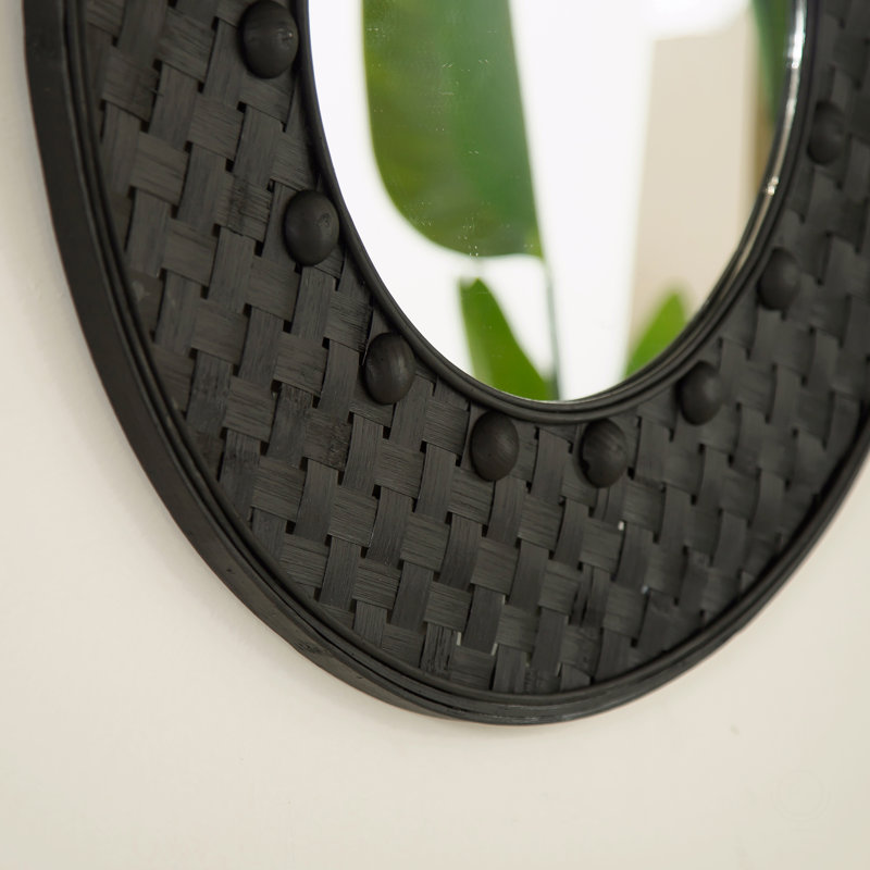 Miroir, miroir rond en bambou tissé à la main