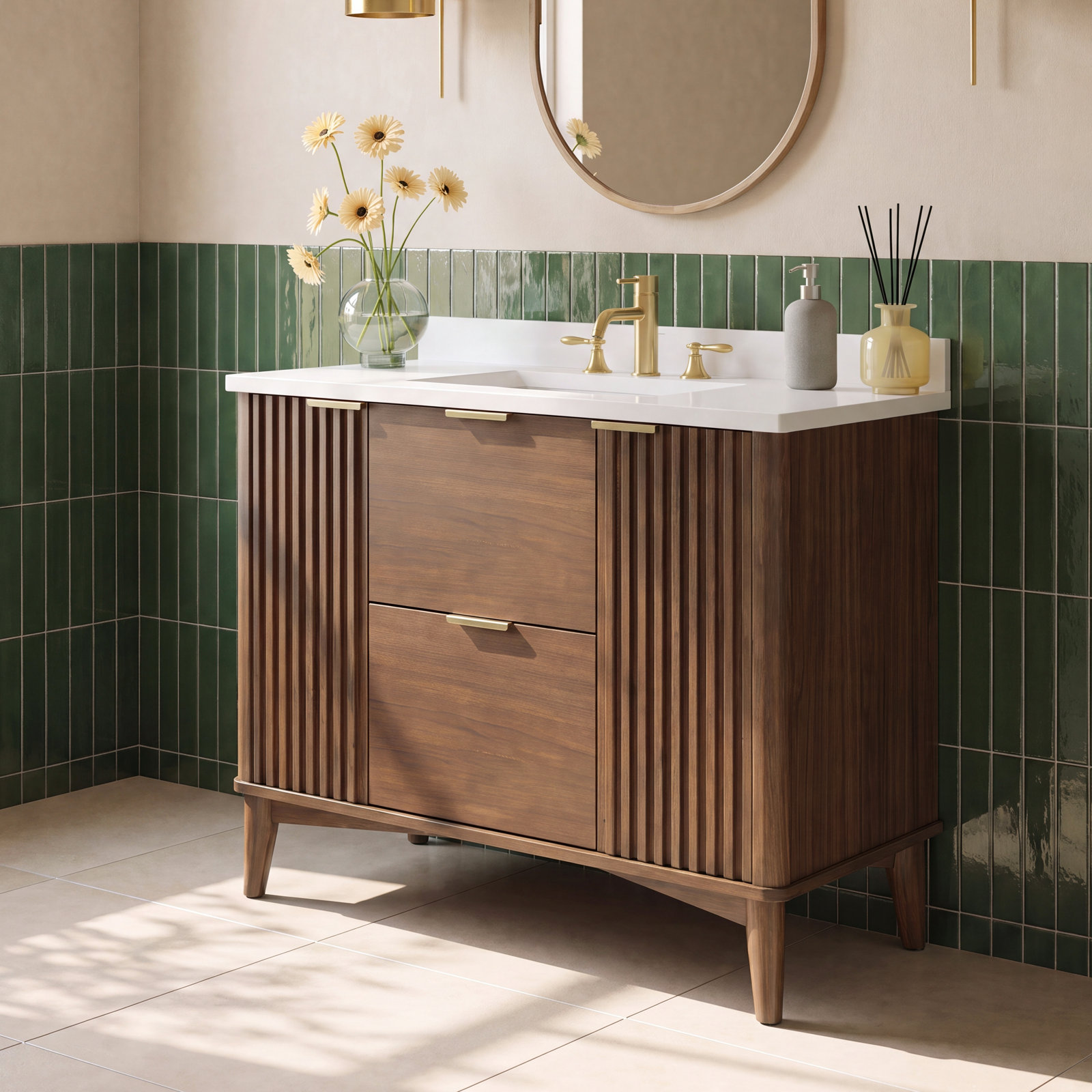 Gabi 42" Single Bathroom Vanity, Warm Walnut