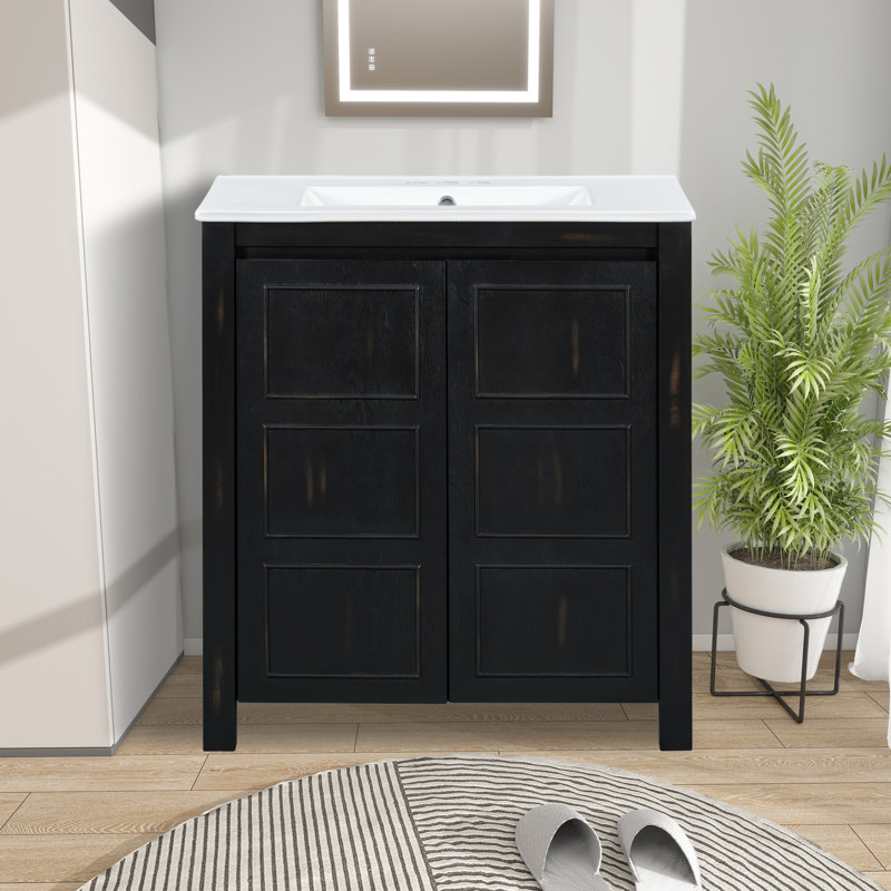  Meuble-lavabo simple avec comptoir en céramique, Noir