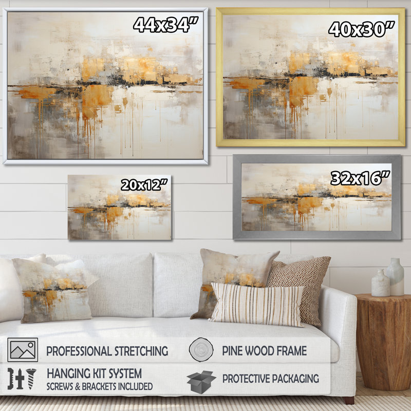 Minimalisme, horizon beige - Formes abstraites, impressions sur toile, H 34 po x l 44 po, Cadre flottant noir