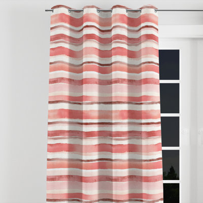 Striped Curtains - French Country Pink And Beige Stripes Grommet Curtain - 1 Panel