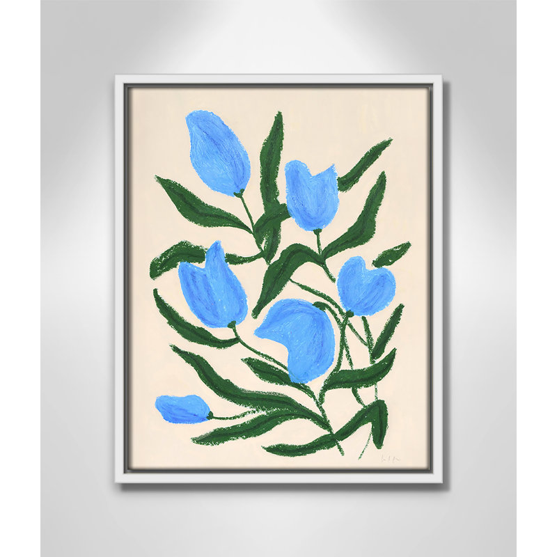 «Colette Blue Tulips Print» par Camilla Bergqvist, H 15,5 po x l 12,5 po, Blanc