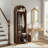 70.8-Inch Walnut Wood Arched Coat Rack With Bench And Shoe Rack, 4 Hooks, 2 Recessed Doors, Farmhouse Style Hallway Storage