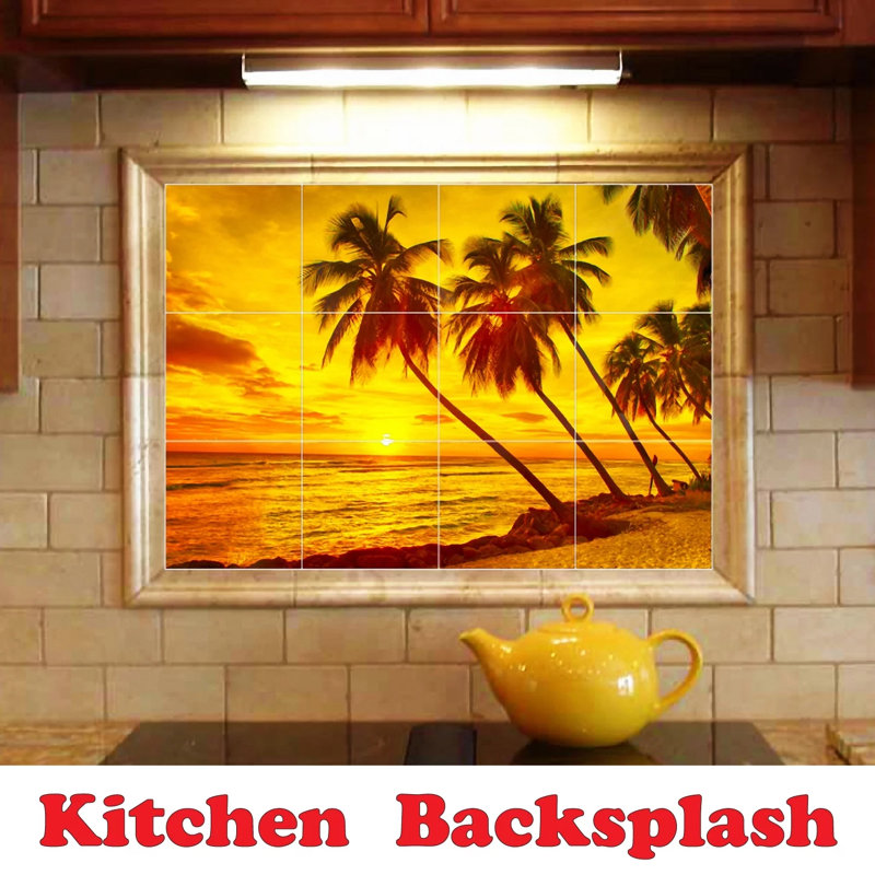 Sunset Photo 12'' x 12'' Satin Ceramic Decorative Mural
