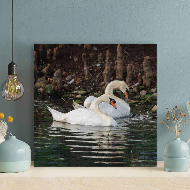 White Swan On Water During Daytime 8 - Wrapped Canvas Painting, 32" H x 32" W x 2" D