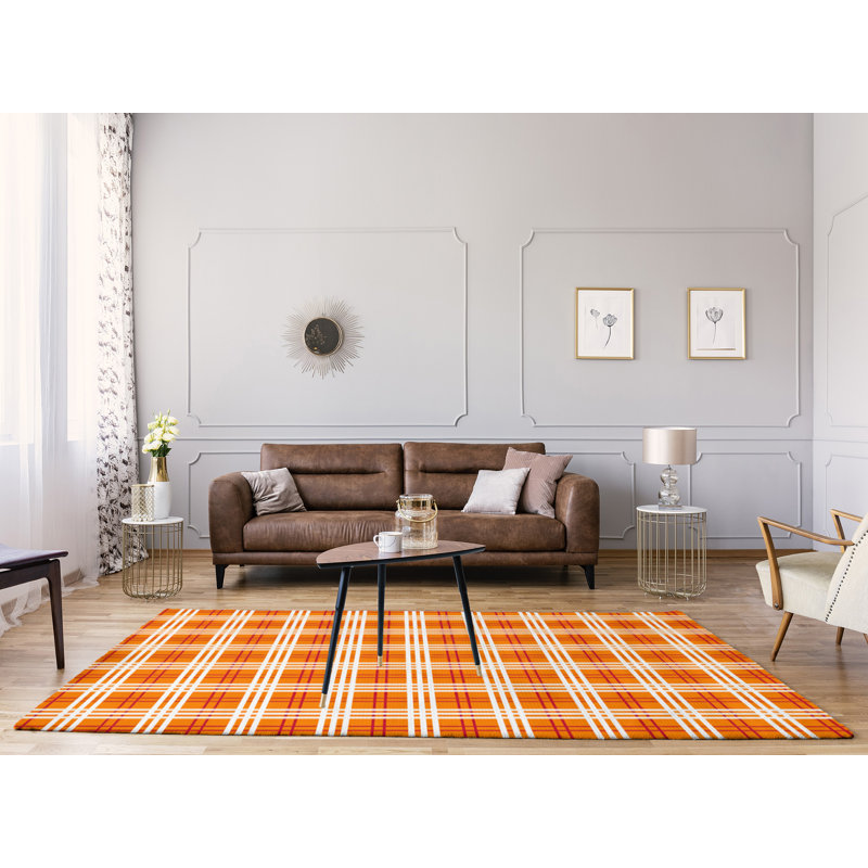 Carreaux orange/rouge/blanc fait à la main Tapis décoratif, Rectangle 5 pi x 7 pi