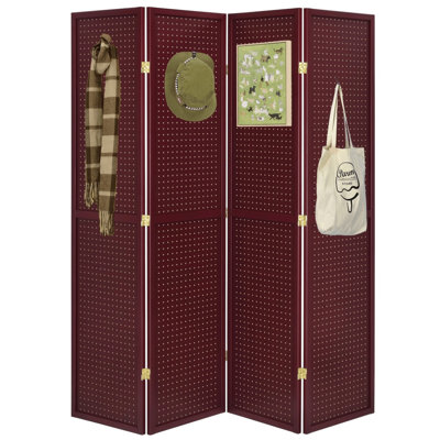 4 - Pegboard Panel Folding Screen Room Divider 71"high X 70" Wide by Latitude Run