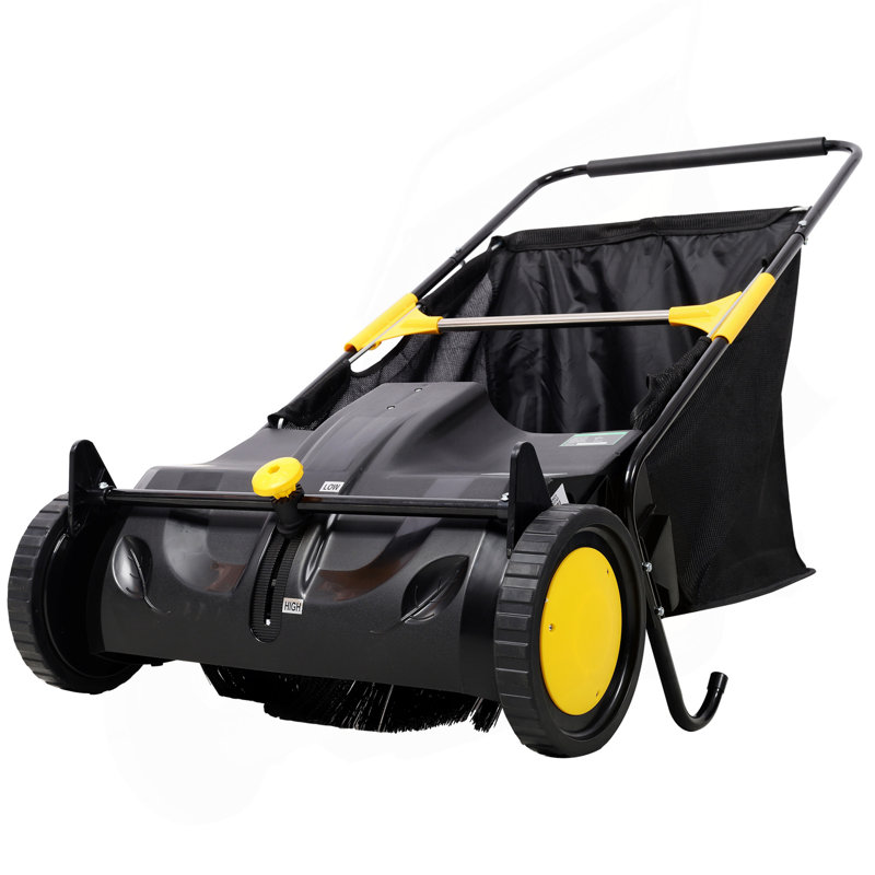 Hand Push Lawn Sweeper, 21 Inch Leaf & Grass Collector 3.5 Cu. Ft Hopper Bag Capacity. With Adjustable Brush Height