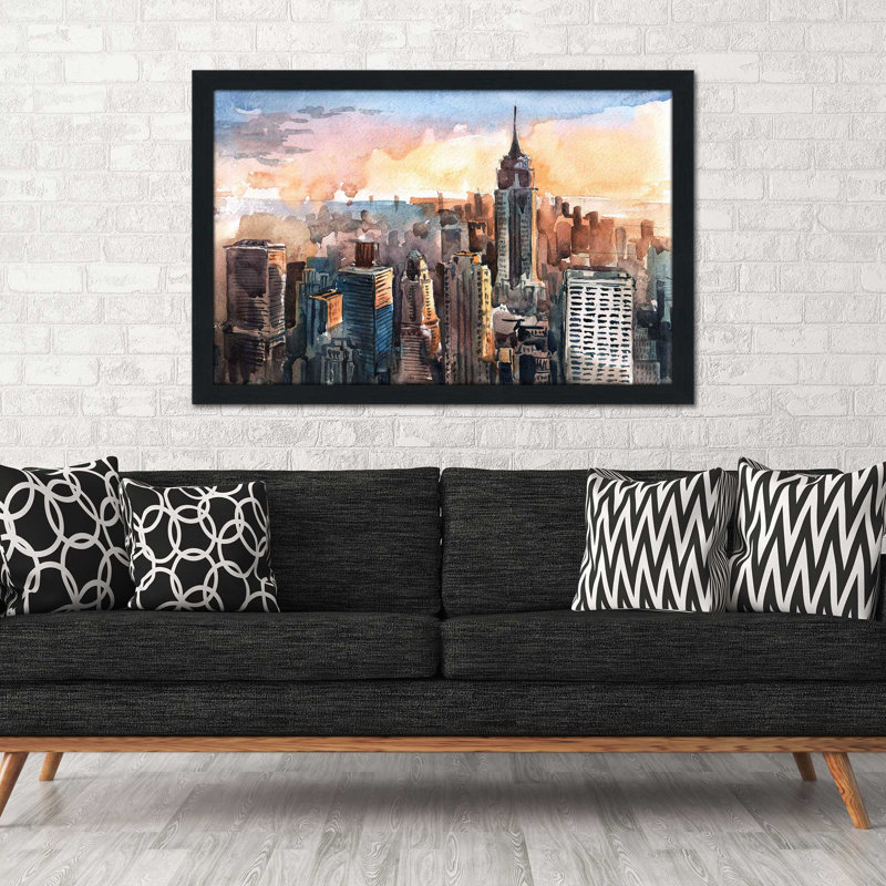 «New York State of Mind», reproduction encadrée, H 27,5 po x l 39,5 po x P 0,75 po, Cadre espresso
