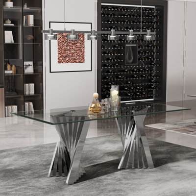 Jai Glass Top Metal Base Dining Table