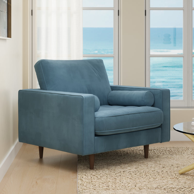 Fauteuil touffeté l 41,5 po Pritchett, Velours performance océan