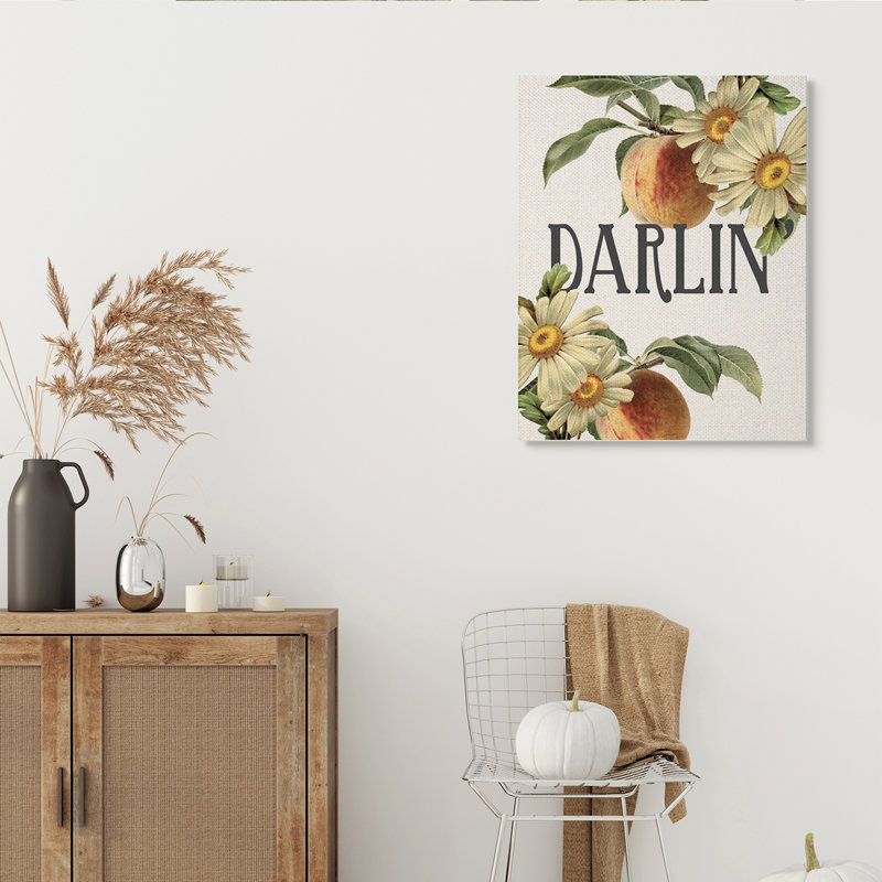 " Darlin' Southern Phrase Vintage Peach Tree ", Wrapped Canvas, 40" H x 30" W x 1.5" D