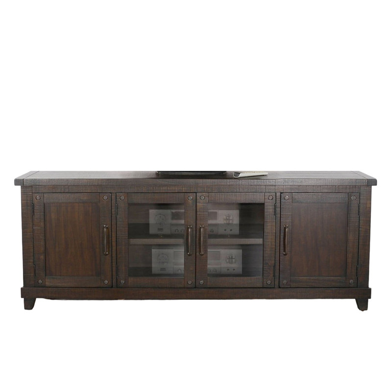 Console média Anva, tablettes, portes, acajou brun clair, 74 po, Brun