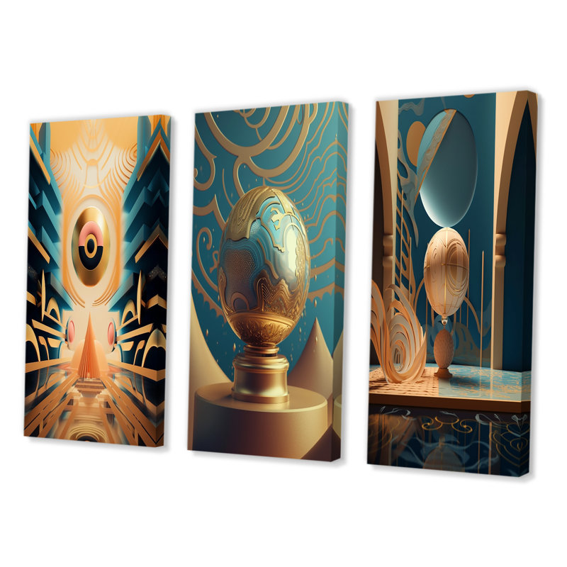 «Master Consciousness Futur Geometric Seance», 3 pièces sur toile, Toile tendue, H 40 po x l 60 po