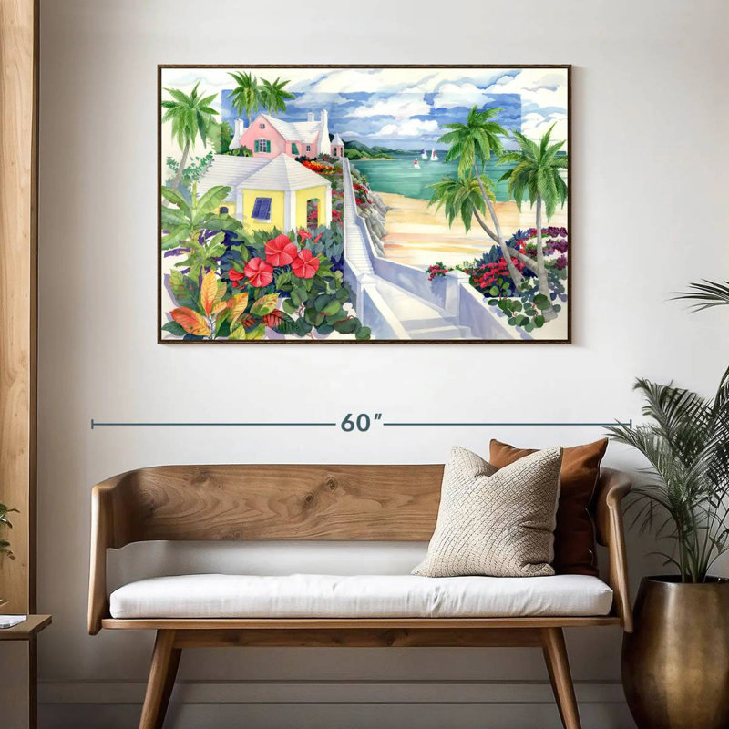 Island Cliff, 46 po x 31 po, Cadre flottant noyer