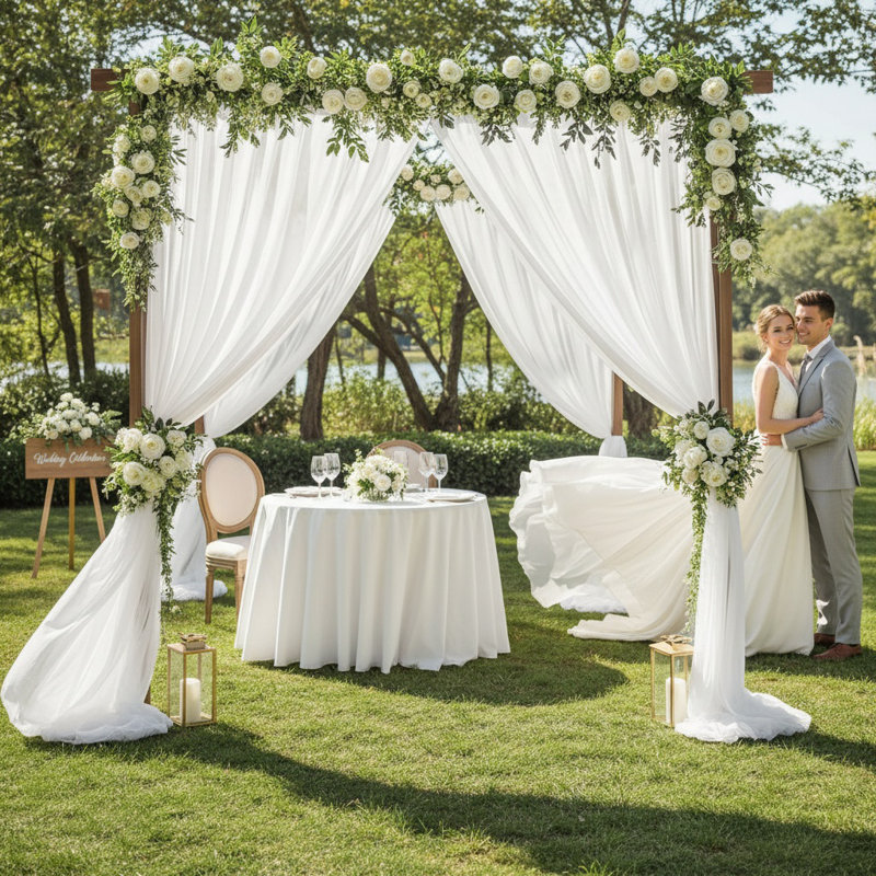 2 pièces rideaux en toile de fond pour fête de mariage 118 po x 59 po, Blanc