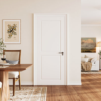 32" x 80" Primed 2-Panel Shaker Interior Door Slab, Solid Manufactured Wood Paneled Standard Door for Pantry, Bedroom, Home & Office