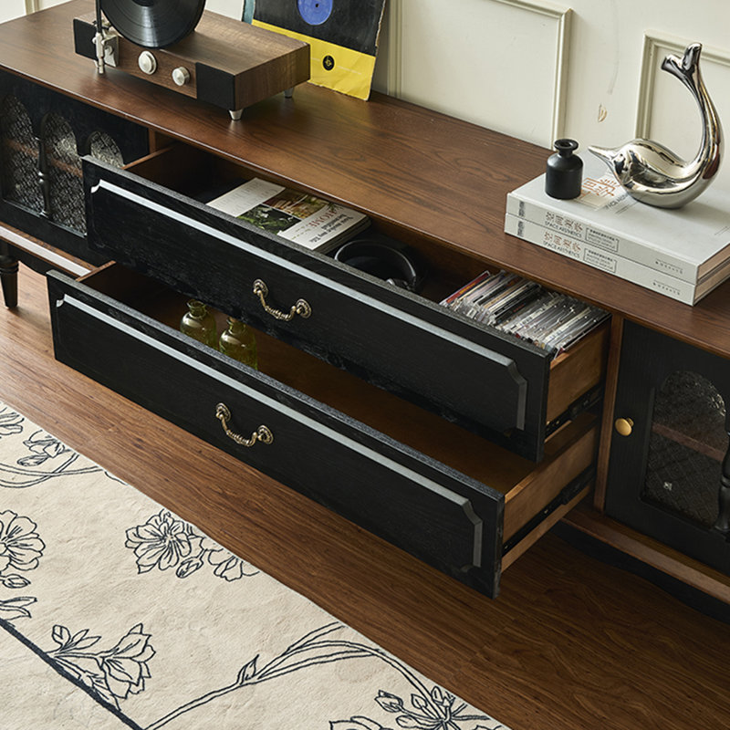 Meuble télé en bois de frêne de style français rétro, 86.61"
