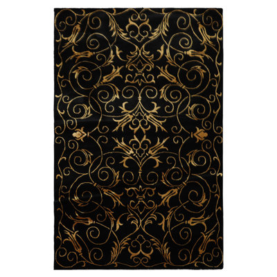 4x6'2'' Hand Knotted Wool Black Tibetan Transitional Rug