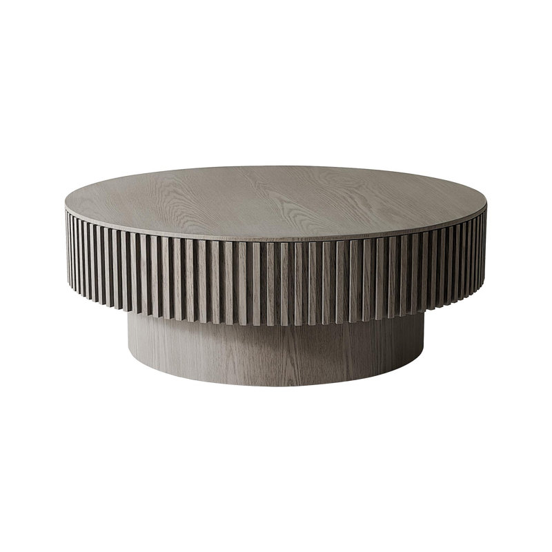 Round Coffee Table With Storage, 14" H x 39.37" L x 39.37" W, Gray
