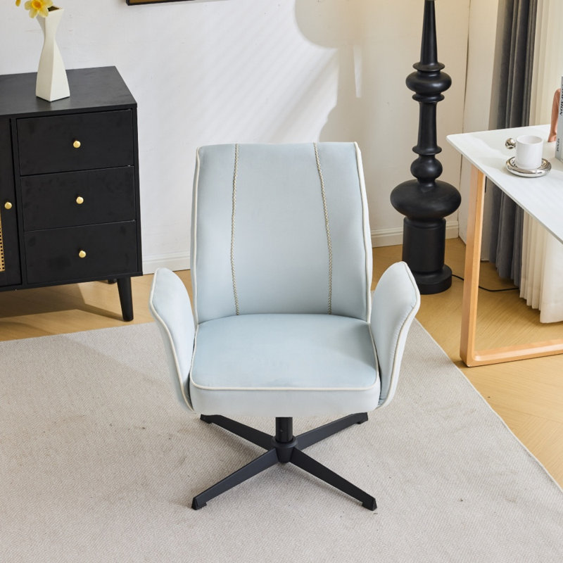 28.5“ W Velvet Dovetail Swivel Office Chair, White/Green