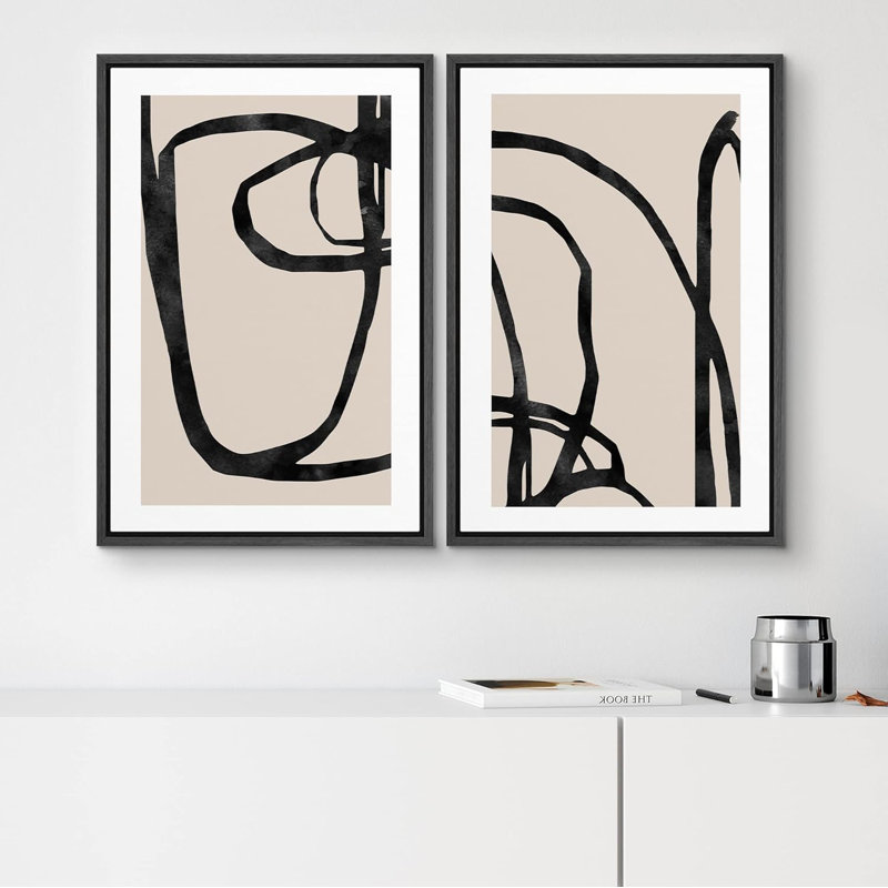 «Green Minimalist», 2 pièces sur toile, H 16 po x l 24 po, Cadre noir