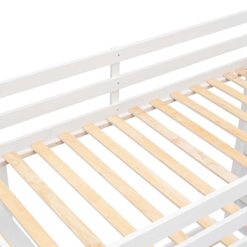 Lit superposé avec tablettes à 3 niveaux, tiroirs et escalier de rangement, Blanc