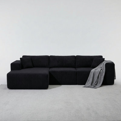 Modular Sectional Sofa, Cloud Sectional Couch With Deep Seat, Modern Modular L-Shape Sofa With Chaise,Upholstered Boneless Couches For Living Room (Corduroy, BLACK)
