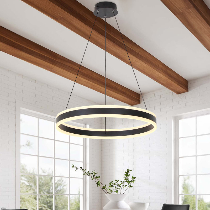 Luminaire suspendu à DEL Dilnoza, 59" H x 23.6" W x 23.6" D, Noir mat