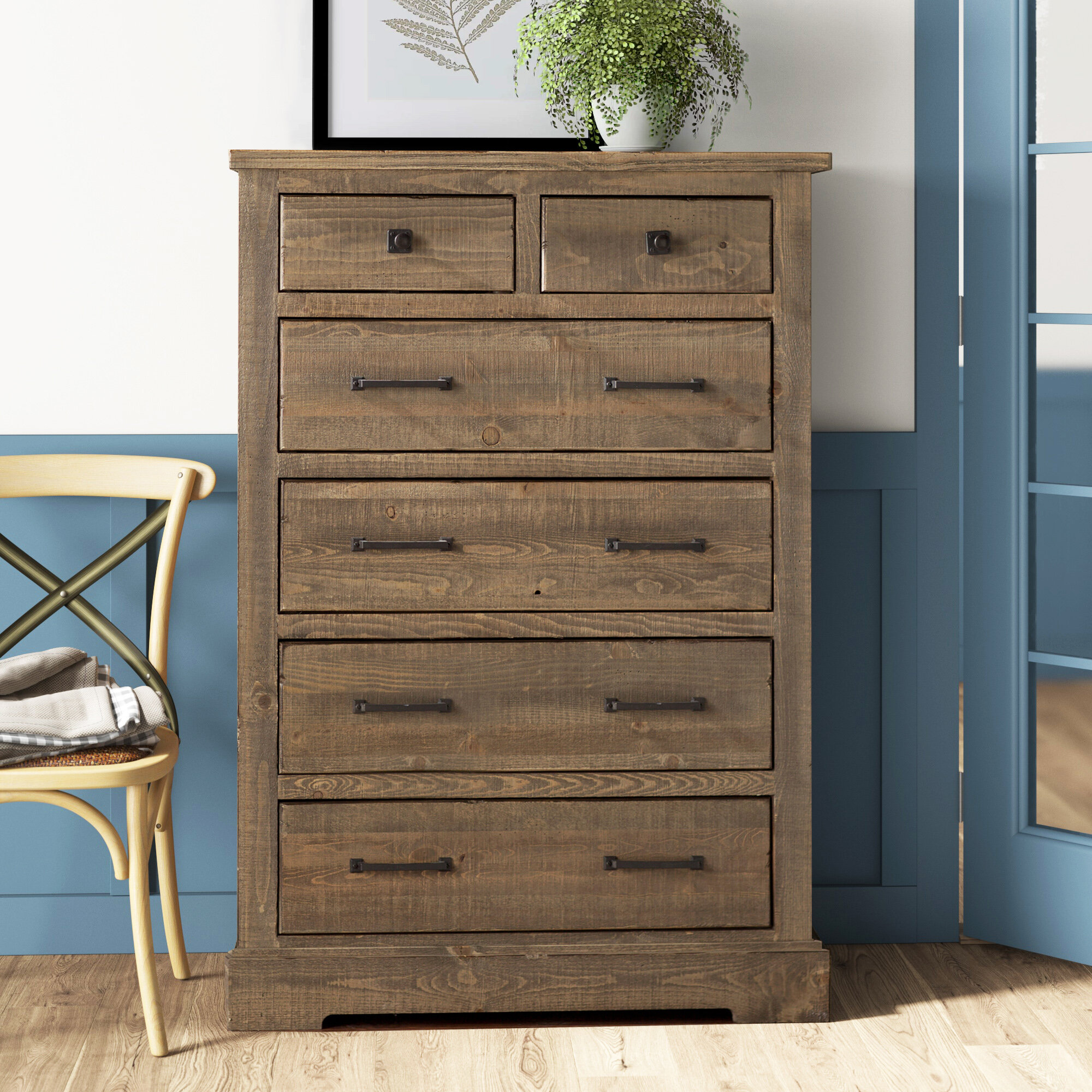 Peaceful Classics Tall Skinny Drawers for Small Spaces - Narrow Dresser  with 5 Drawer Storage Organizer - Amish Furniture Cabinet for Bathrooms