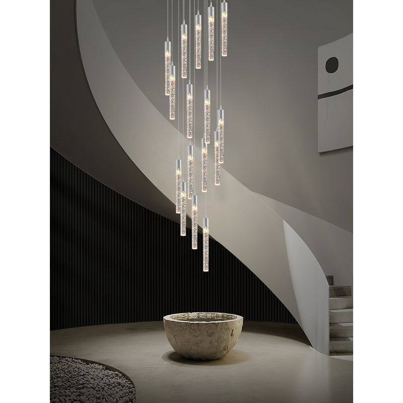 Grand lustre à intensité variable de 12 pi avec 28 lumières Addiley, H 132 po x l 24 po x P 24 po, Argent