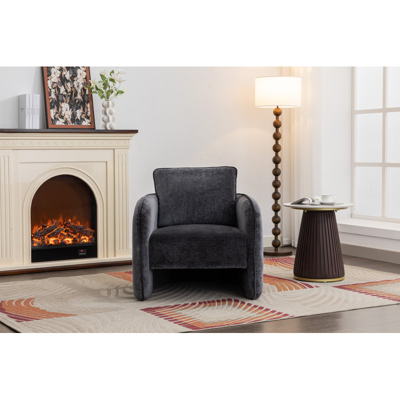 Fauteuil demi-tonneau en velours 34,64 po Breannain CAL117, Velours gris