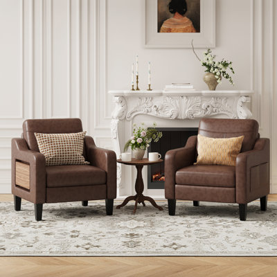 Wide Upholstered Accent Chair Faux Leather Armchair