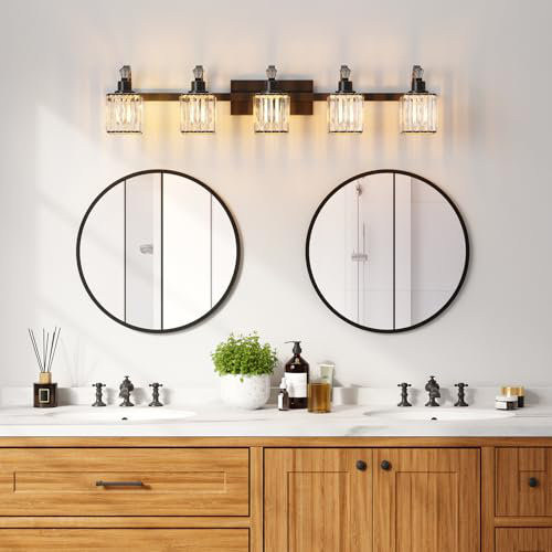 Luminaires de salle de bain pour salle de bain au-dessus d'un miroir, éclairage mural moderne en cristal 5 lumières avec abat-jour carré
