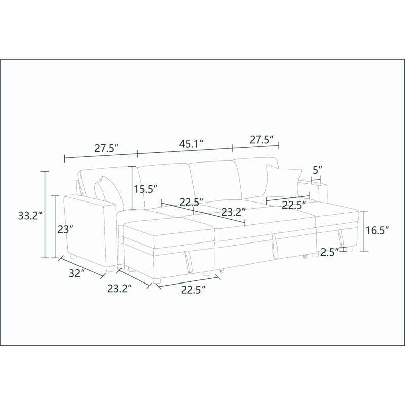 6 - Piece Upholstered Pullout Sofabed With Storage