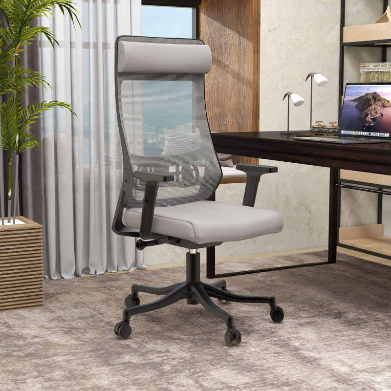 Chaise de bureau avec appui-tête Mirai, Gris clair