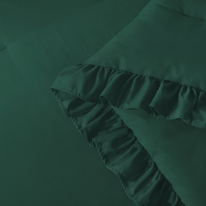 Andency Dark Emerald Green Comforter Set King, 3 Pieces Lightweight Ruffle Bedding Comforter Sets, Farmhouse Ruffle Bed Comforter Set, Lightweight and Soft Bedding Comforter for All Seasons