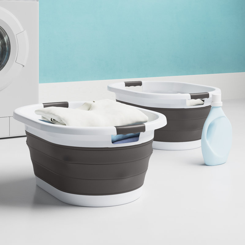 Panier à linge pliable Wayfair Basics®, Gris foncé / Blanc