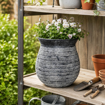 Rustic Terracotta Flower Pot Planter For Home Decor Accent For Living Room - Modern Textured Round Outdoor Or Indoor Planter For Garden Porch Or Backyard