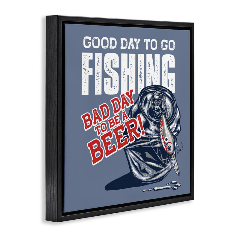 Cadre flottant Good Day For Fishing & Beer, design par Jedco Brands, Inc., Cadre flottant noir de jais, H 18 po x l 18 po