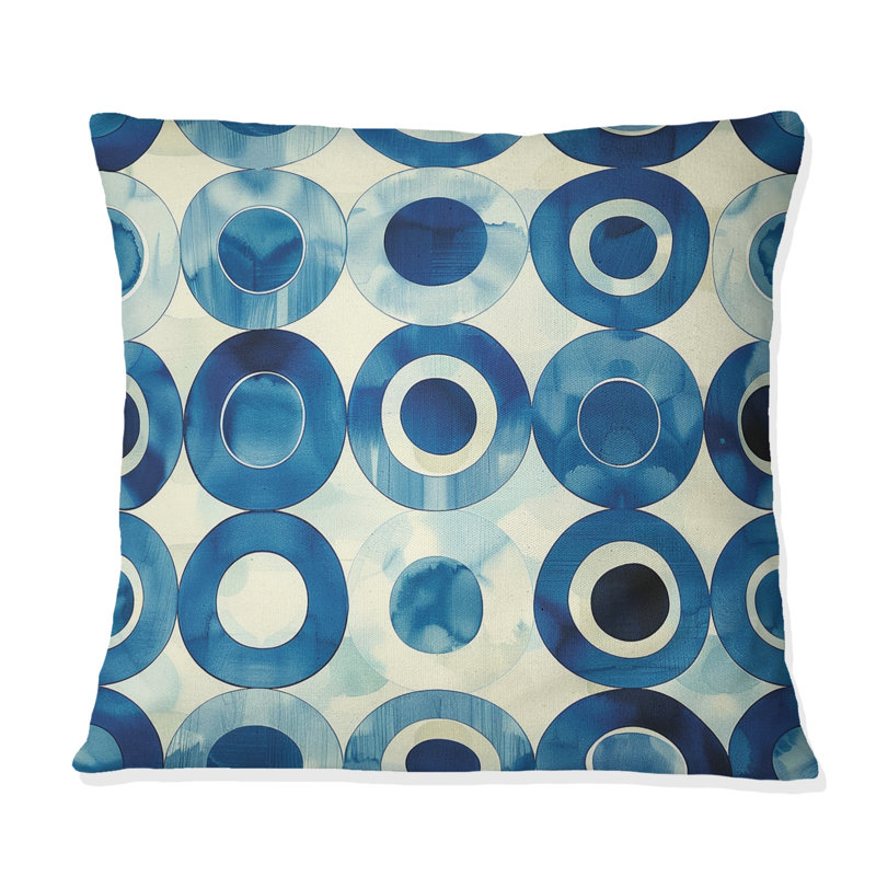 Blue Beige Modern Circles - Coussin décoratif moderne, H 16 po x l 16 po