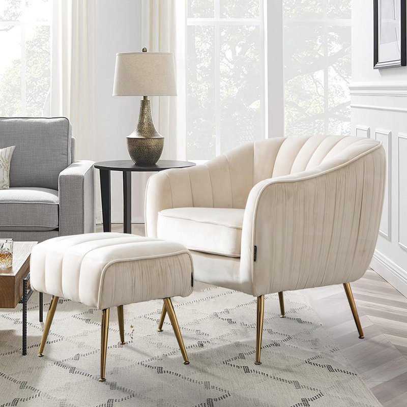 Fauteuil d'appoint avec repose-pieds, Velours beige