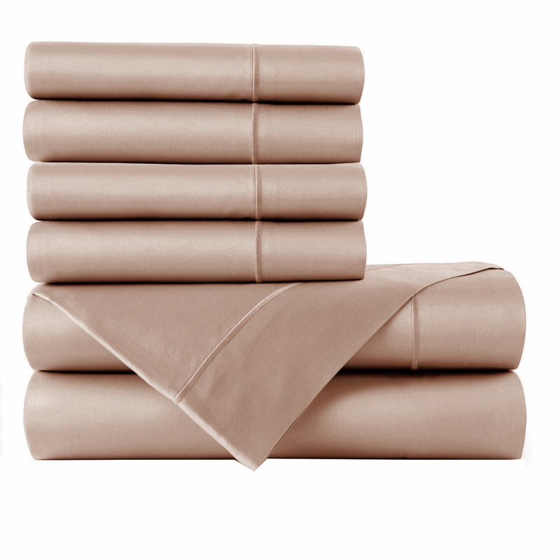 Bibb Home 1000TC Egyptian-Quality Cotton Rich 6-Piece Sheet Set, King Sheet Set w/ 4 King Pillow Case, Taupe
