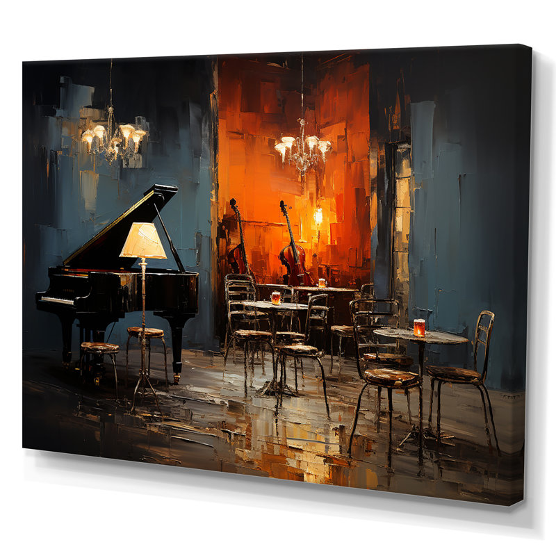 Rétro Sonate de Pinao dans Jazz Café II - musique Jazz Art mural, H 34 po x l 44 po, Sans cadre, Toile tendue