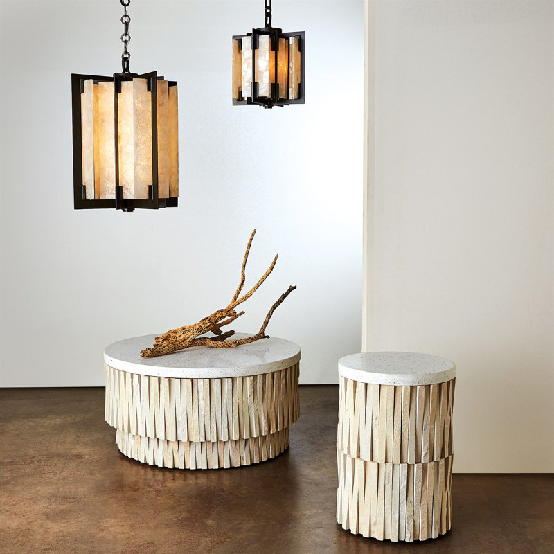Desert Stone and Metal Round Side Table with Removable Terrazzo Top